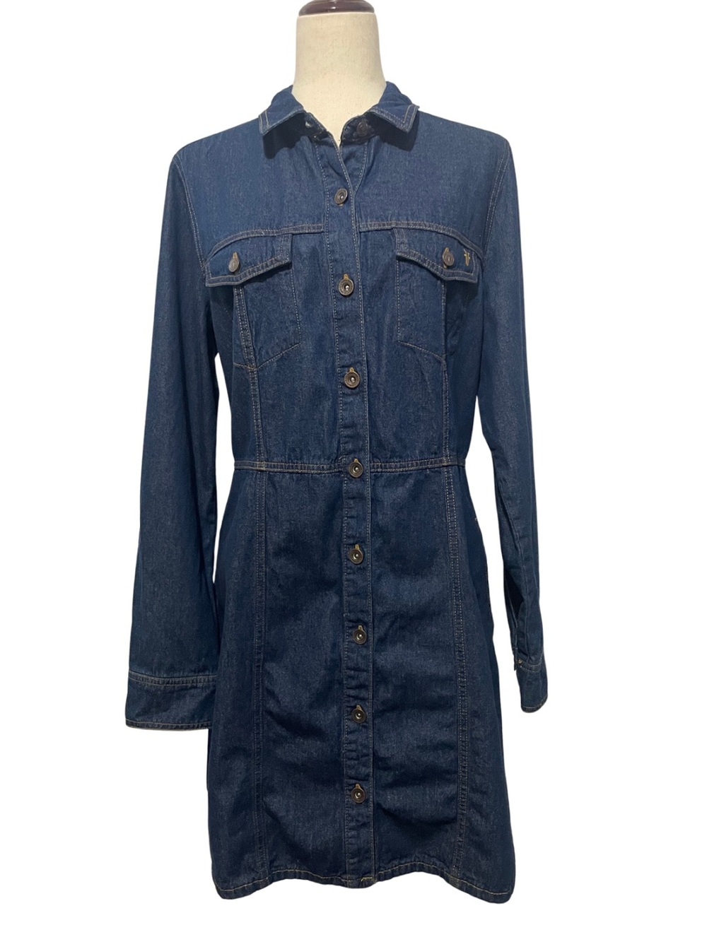 Women’s Frye Denim Shirt Dress Long Sleeve Button Front Dark Wash Size Large